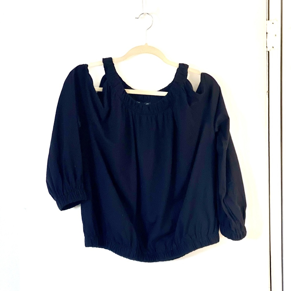NWT INC Black Cold Shoulder Top 100% Cotton Large